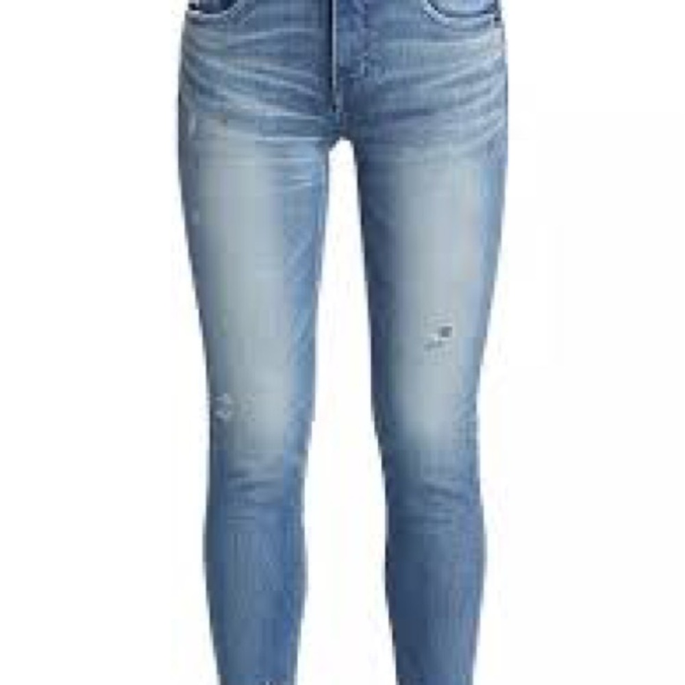 Moussy Vintage Skinny Straight Leg Distressed Jeans Raw Hem Denim 29